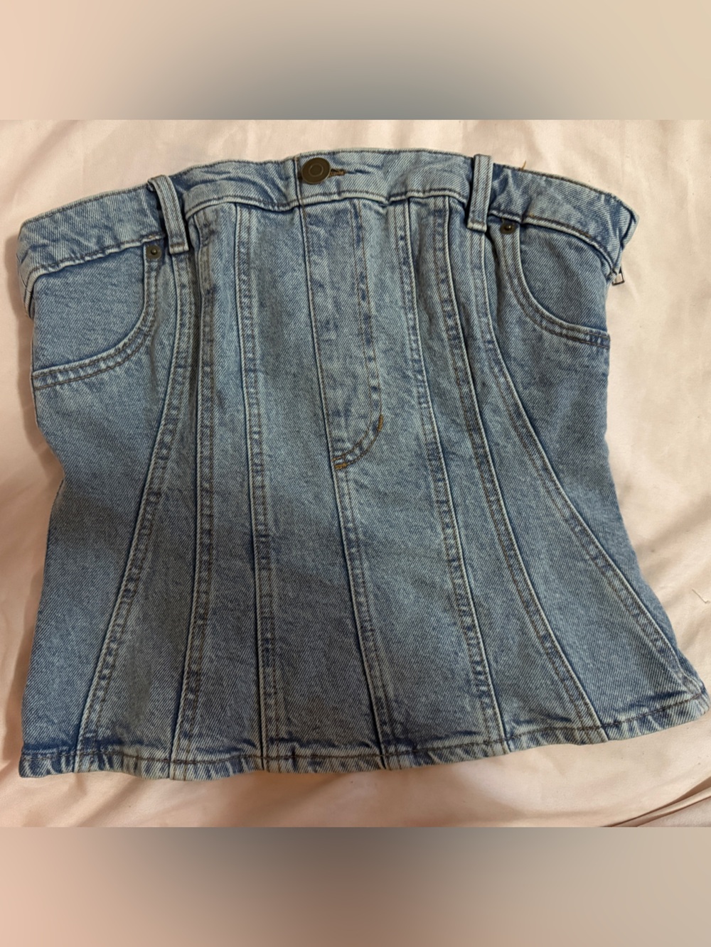 Denim Panelled Corset - Light Blue